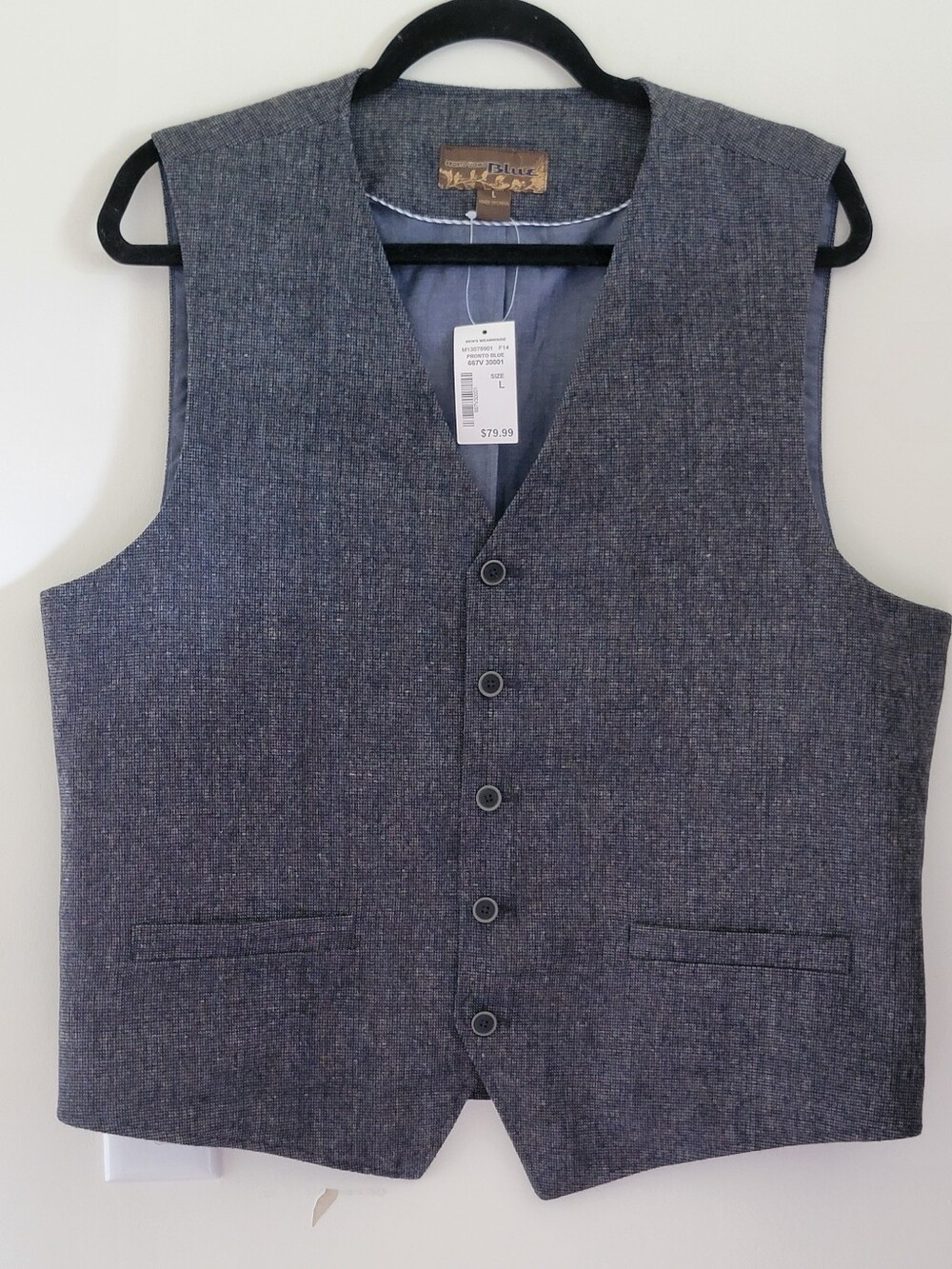 Pronto Uomo Blue Button-Up Suit Vest - Size L (NWT) Zero Flaws